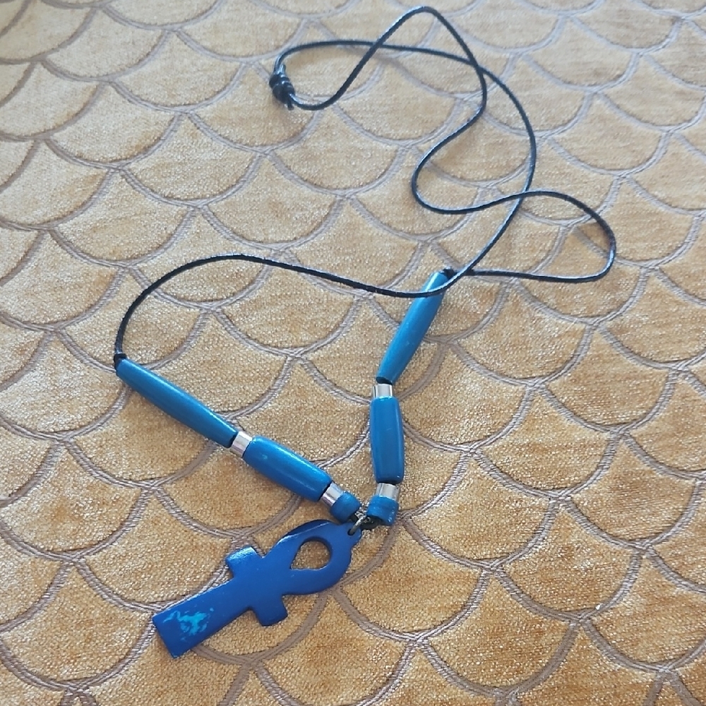 Blue Ankh Pendant Necklace
